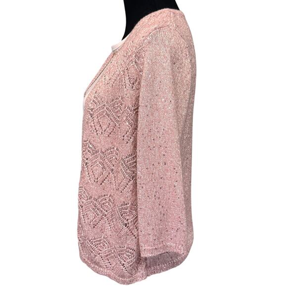 NEW ALFRED DUNNER Pointelle Spacedye Sweater With Studded Neckline Size PS - Picture 4 of 7